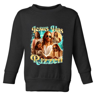Jesus Has Rizzen He Is Rizzin Retro Christian Religious Toddler Sweatshirt