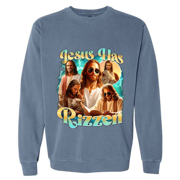 Jesus Has Rizzen He Is Rizzin Retro Christian Religious Garment-Dyed Sweatshirt