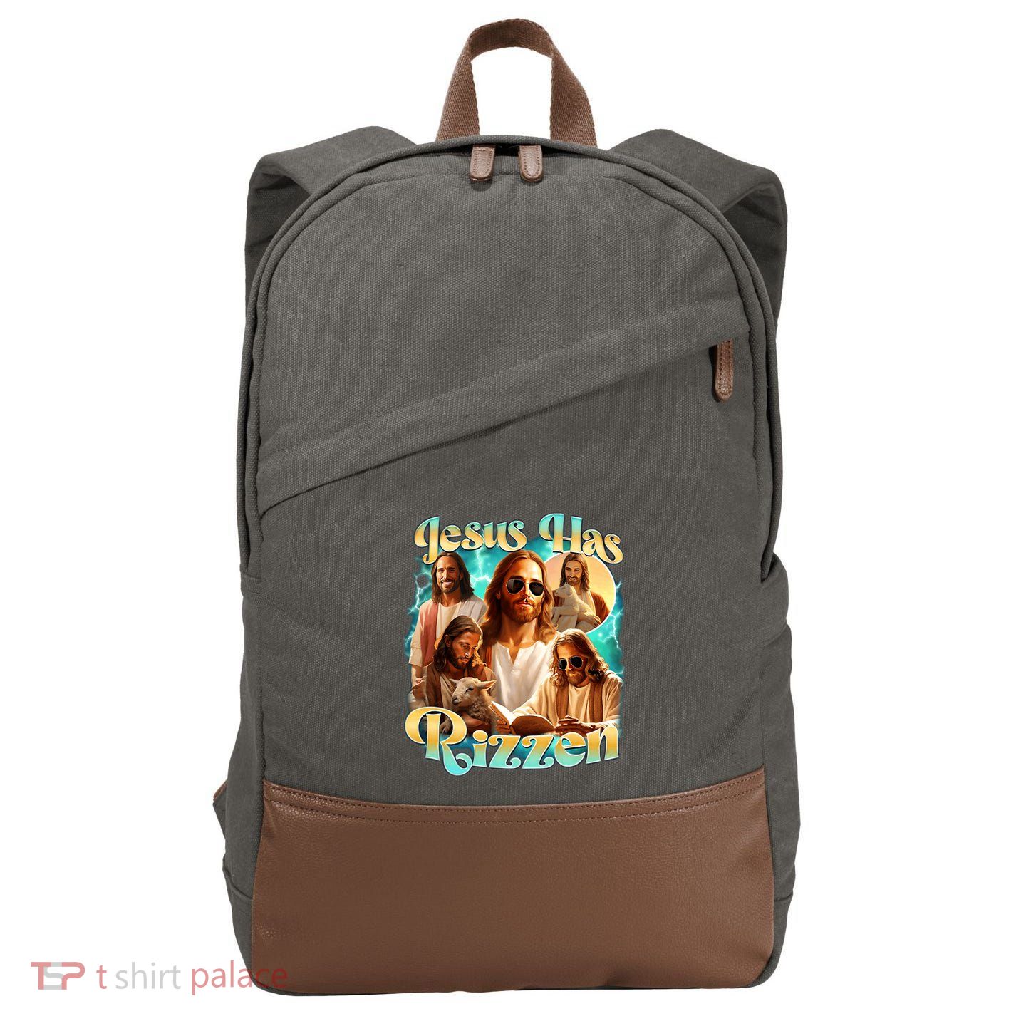 Jesus Has Rizzen He Is Rizzin Retro Christian Religious Cotton Canvas Backpack