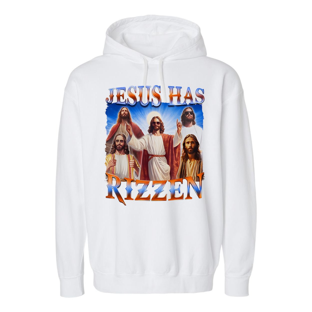 Jesus Has Rizzen He Is Rizzen Garment-Dyed Fleece Hoodie