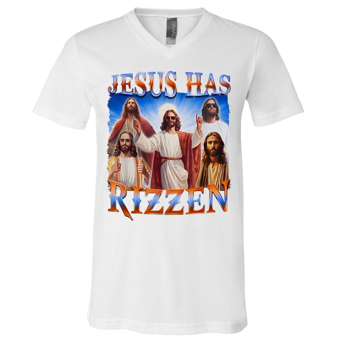 Jesus Has Rizzen He Is Rizzen V-Neck T-Shirt