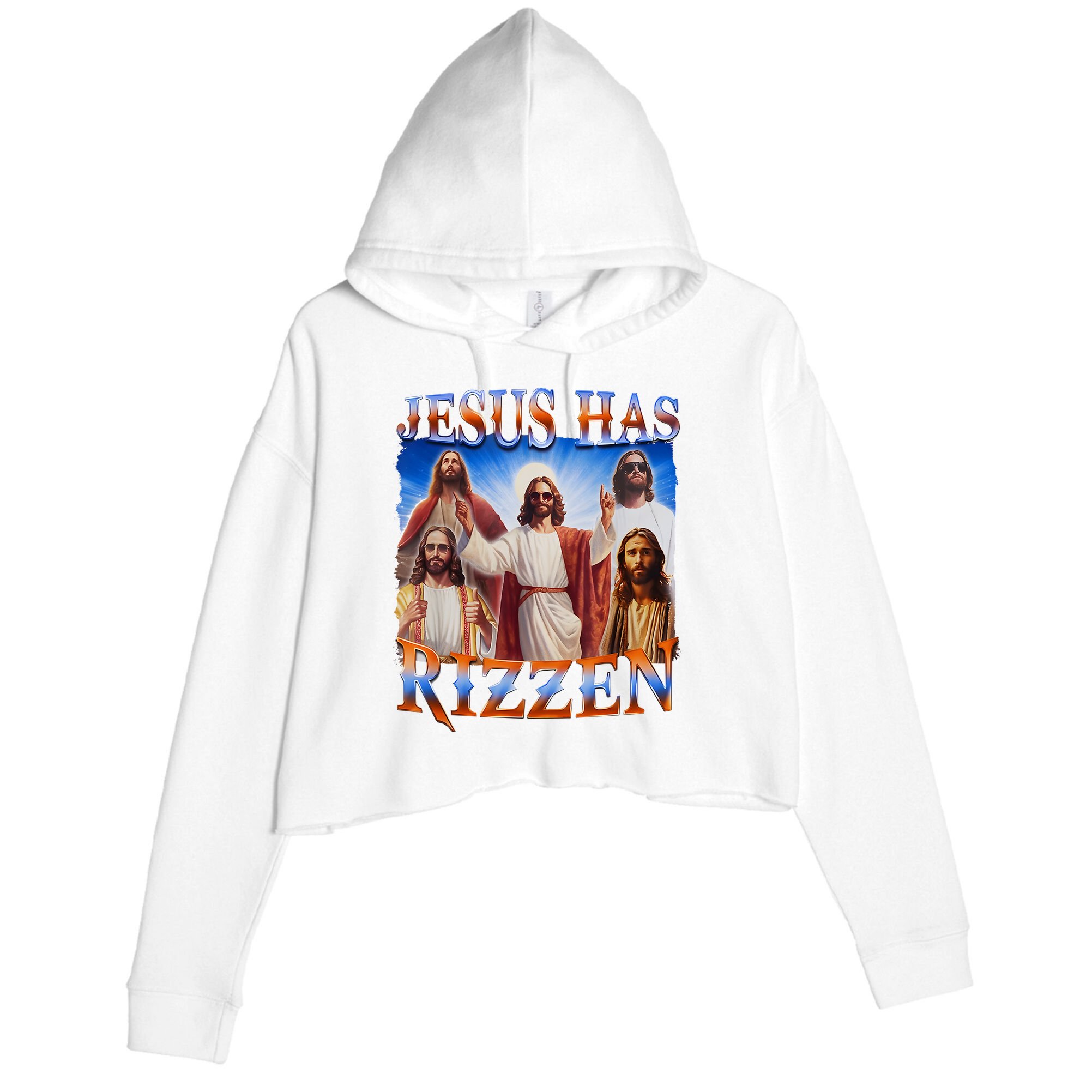 Jesus Has Rizzen He Is Rizzen Crop Fleece Hoodie