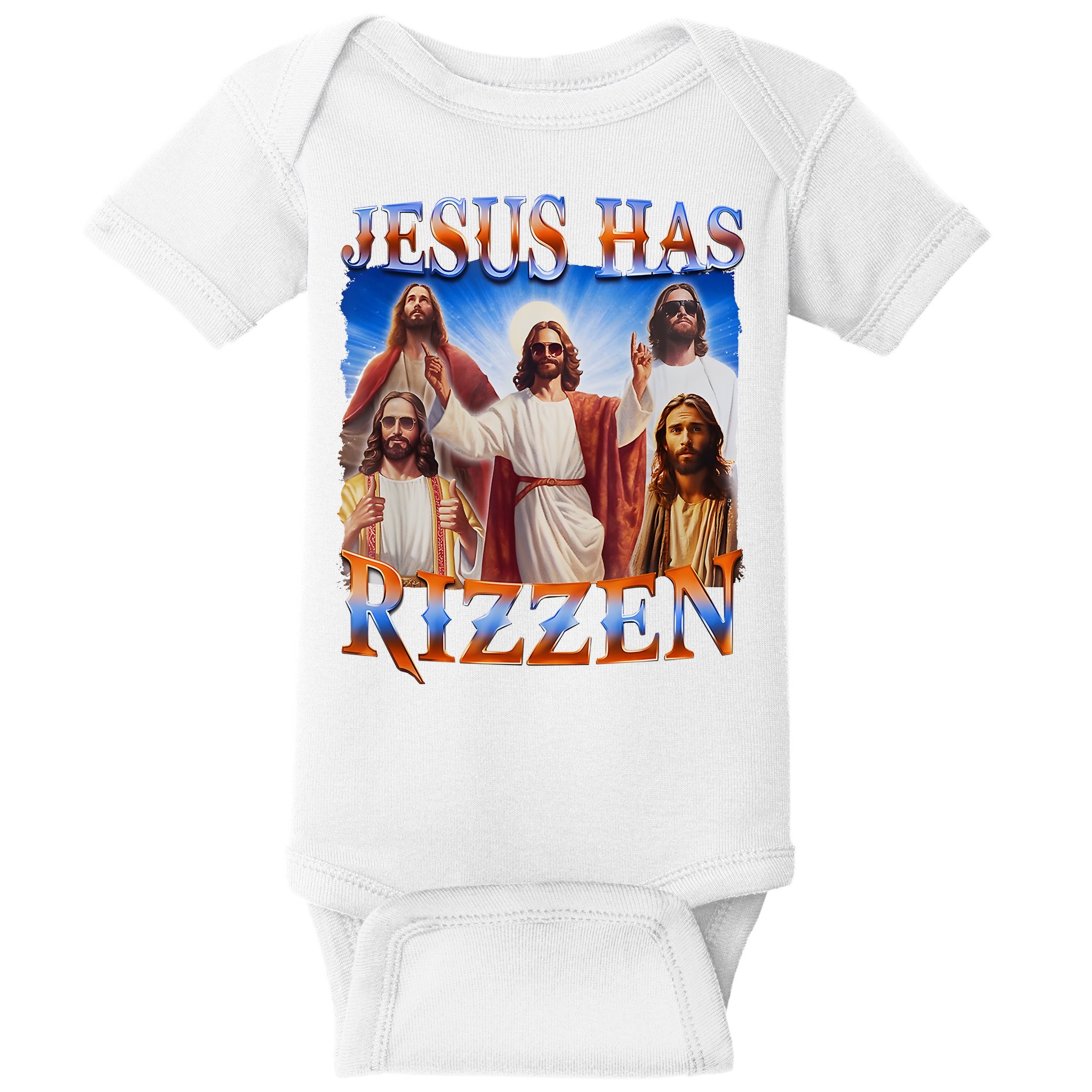 Jesus Has Rizzen He Is Rizzen Baby Bodysuit