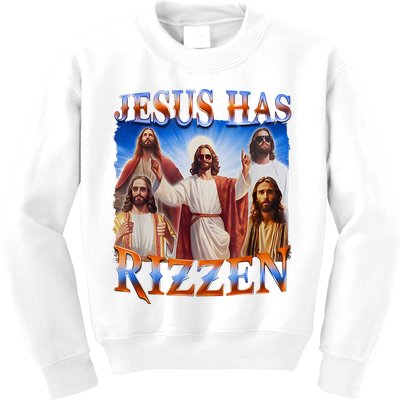 Jesus Has Rizzen He Is Rizzen Kids Sweatshirt