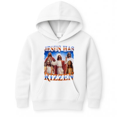 Jesus Has Rizzen He Is Rizzen Kids Hoodie