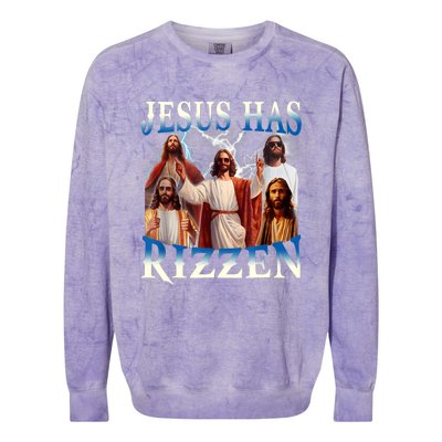 Jesus Has Rizzen Vintage Christian Design Jesus Colorblast Crewneck Sweatshirt