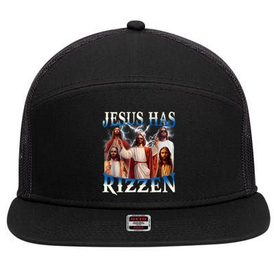 Jesus Has Rizzen Vintage Christian Design Jesus 7 Panel Mesh Trucker Snapback Hat