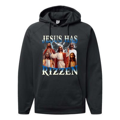 Jesus Has Rizzen Vintage Christian Design Jesus Performance Fleece Hoodie