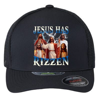 Jesus Has Rizzen Vintage Christian Design Jesus Flexfit Unipanel Trucker Cap