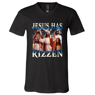 Jesus Has Rizzen Vintage Christian Design Jesus V-Neck T-Shirt