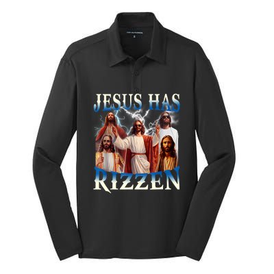 Jesus Has Rizzen Vintage Christian Design Jesus Silk Touch Performance Long Sleeve Polo