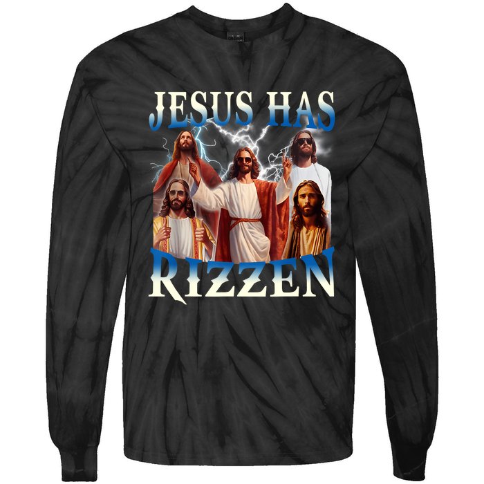 Jesus Has Rizzen Vintage Christian Design Jesus Tie-Dye Long Sleeve Shirt