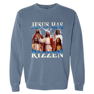 Jesus Has Rizzen Vintage Christian Design Jesus Garment-Dyed Sweatshirt