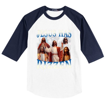 Jesus Has Rizzen Vintage Christian Design Jesus Baseball Sleeve Shirt