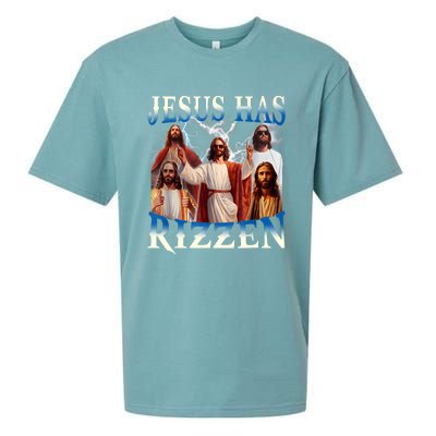 Jesus Has Rizzen Vintage Christian Design Jesus Sueded Cloud Jersey T-Shirt