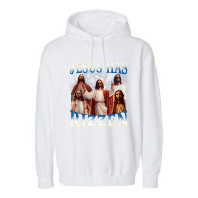 Jesus Has Rizzen Vintage Christian Design Jesus Garment-Dyed Fleece Hoodie