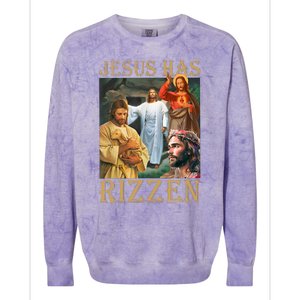 Jesus Has Rizzen Jesus Cool Funny Colorblast Crewneck Sweatshirt