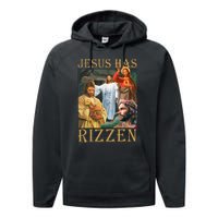 Jesus Has Rizzen Jesus Cool Funny Performance Fleece Hoodie