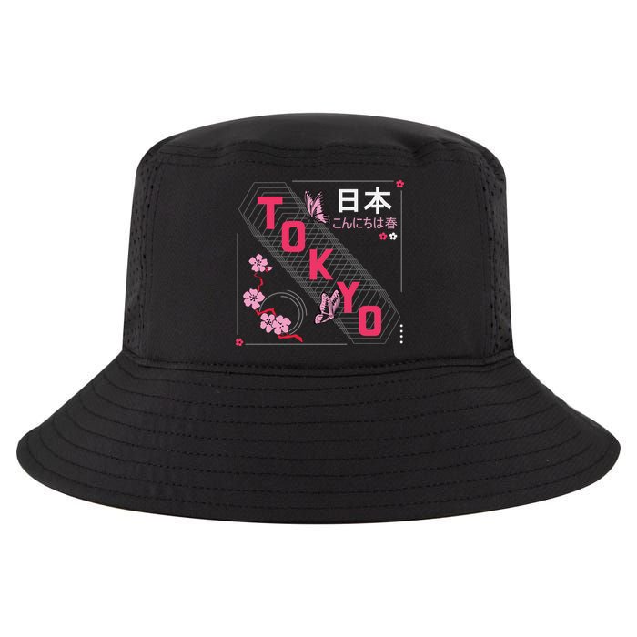 Japan Hello Spring Tokyo Text With Flower And Butterflies Cool Comfort Performance Bucket Hat