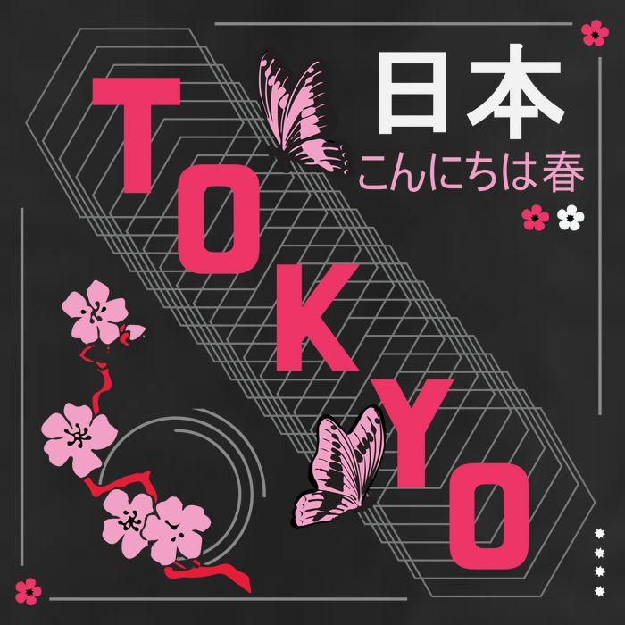 Japan Hello Spring Tokyo Text With Flower And Butterflies Cool Comfort Performance Bucket Hat