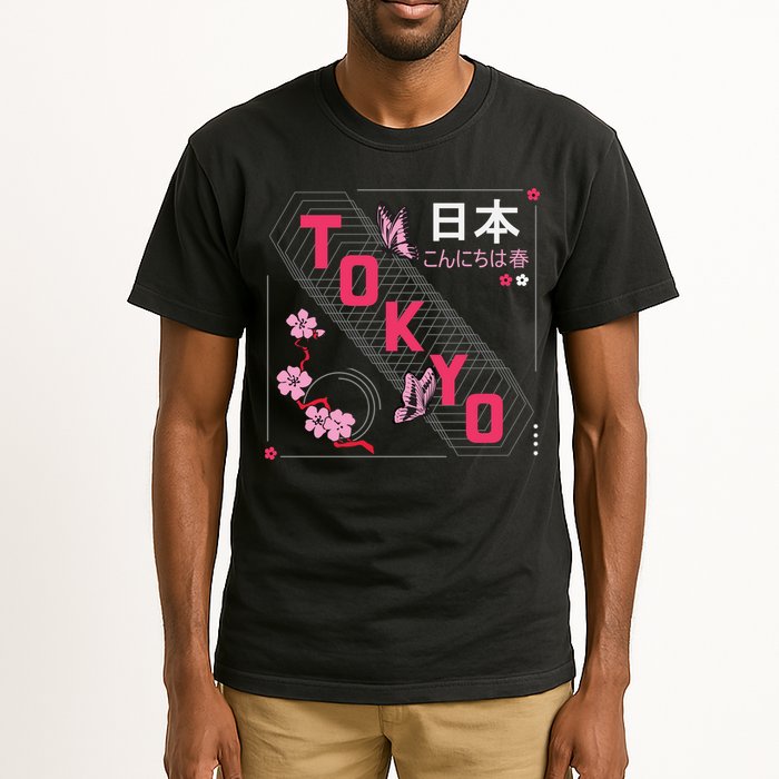 Japan Hello Spring Tokyo Text With Flower And Butterflies Tall T-Shirt