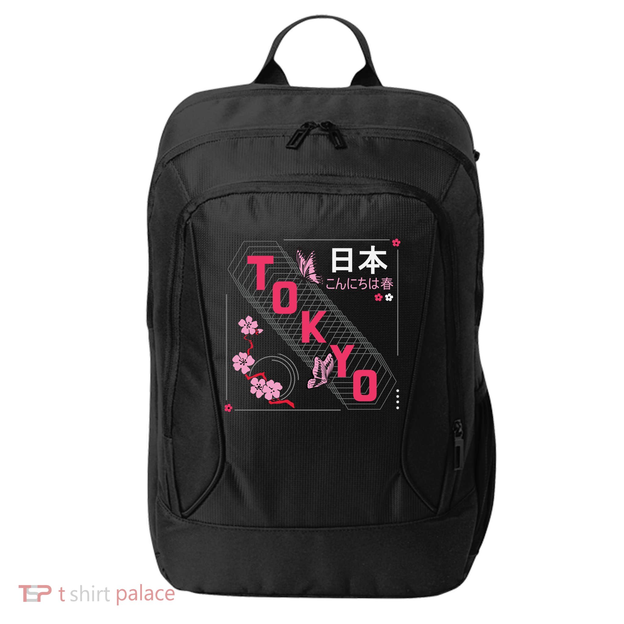 Japan Hello Spring Tokyo Text With Flower And Butterflies City Backpack