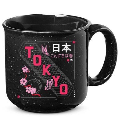 Japan Hello Spring Tokyo Text With Flower And Butterflies 15oz Campfire Ceramic Mug