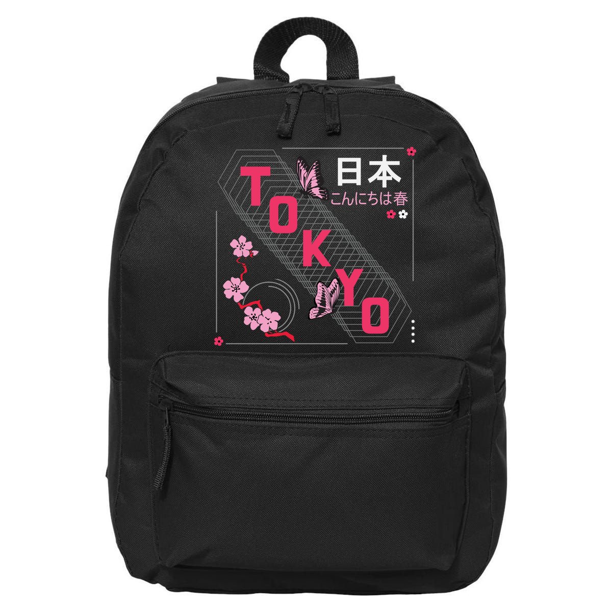 Japan Hello Spring Tokyo Text With Flower And Butterflies 16 in Basic Backpack
