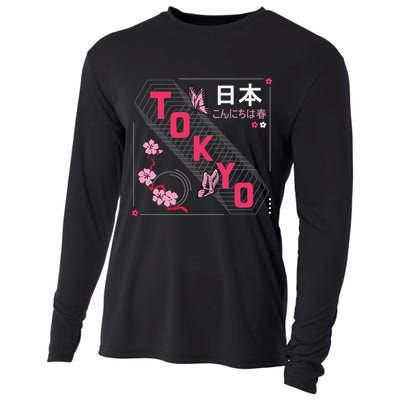 Japan Hello Spring Tokyo Text With Flower And Butterflies Cooling Performance Long Sleeve Crew