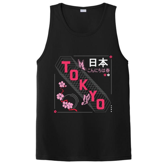 Japan Hello Spring Tokyo Text With Flower And Butterflies PosiCharge Competitor Tank