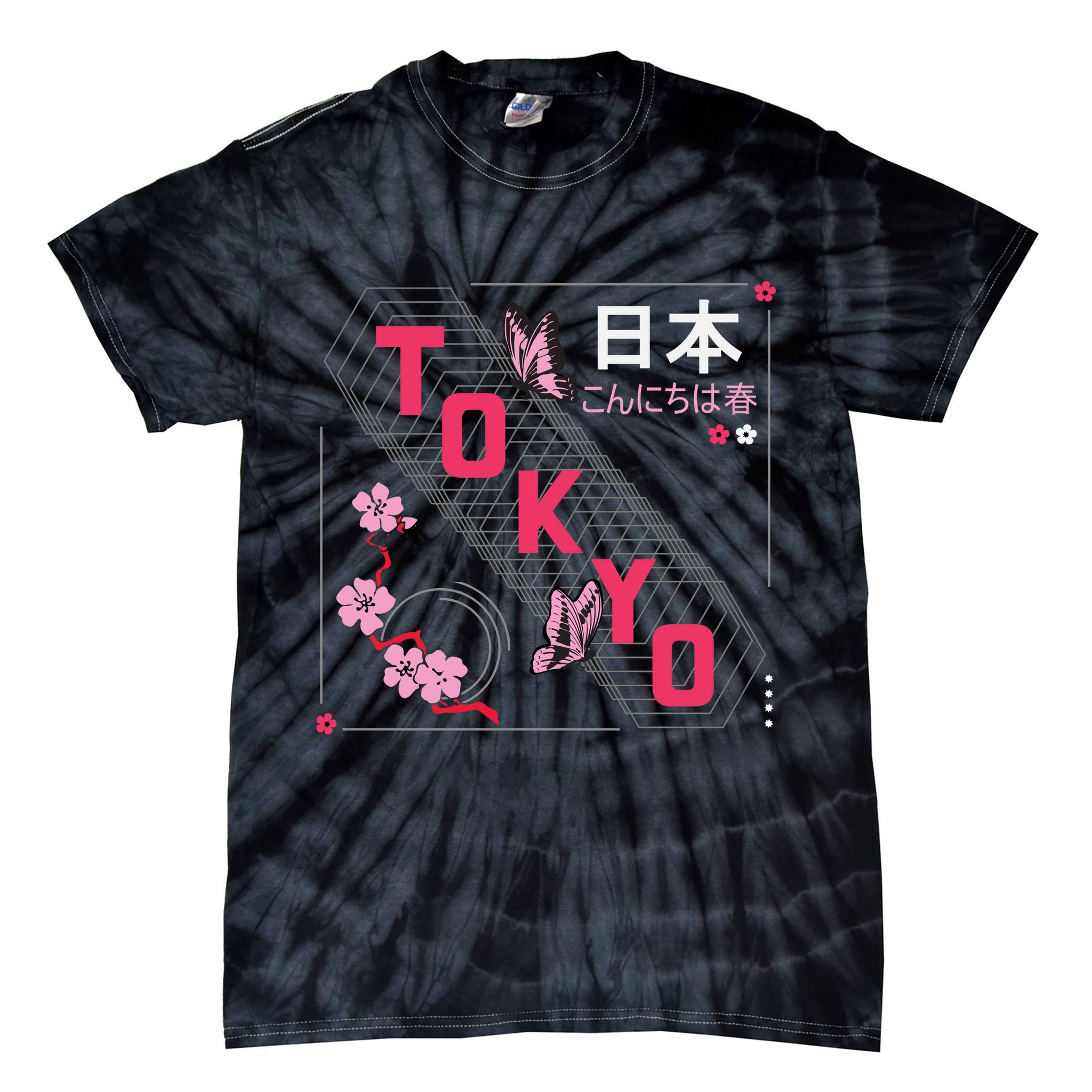 Japan Hello Spring Tokyo Text With Flower And Butterflies Tie-Dye T-Shirt