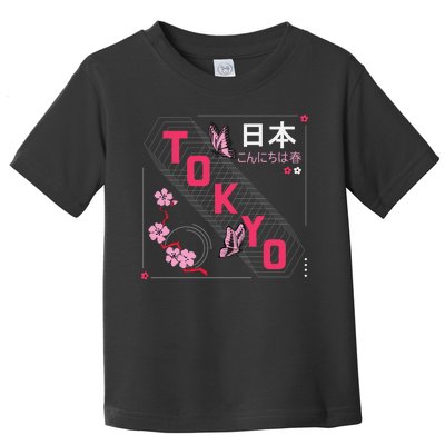 Japan Hello Spring Tokyo Text With Flower And Butterflies Toddler T-Shirt