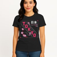 Japan Hello Spring Tokyo Text With Flower And Butterflies Womens T-Shirt