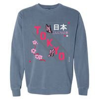 Japan Hello Spring Tokyo Text With Flower And Butterflies Garment-Dyed Sweatshirt