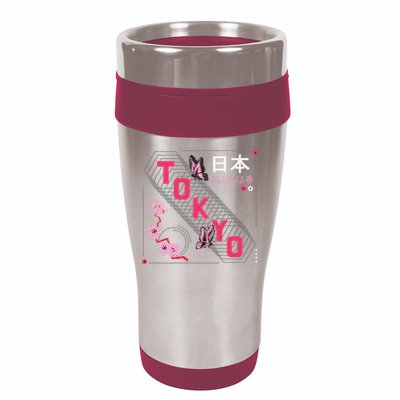 Japan Hello Spring Tokyo Text With Flower And Butterflies 16oz Travel Tumbler