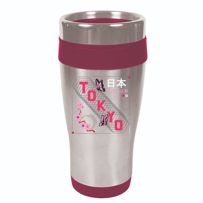 Japan Hello Spring Tokyo Text With Flower And Butterflies 16oz Travel Tumbler