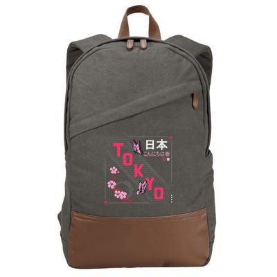 Japan Hello Spring Tokyo Text With Flower And Butterflies Cotton Canvas Backpack