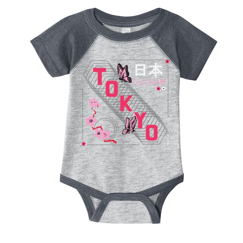 Japan Hello Spring Tokyo Text With Flower And Butterflies Infant Baby Jersey Bodysuit