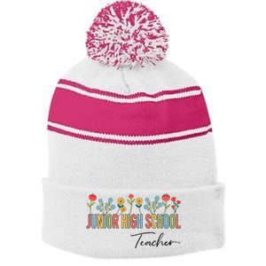 Junior High School Teacher Wildflowers Back To School Cool Gift Stripe Pom Pom Beanie