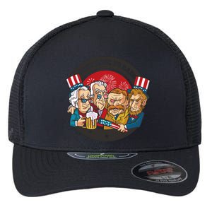 Just Here To Bang President Funny USA Flexfit Unipanel Trucker Cap