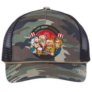 Just Here To Bang President Funny USA Retro Rope Trucker Hat Cap