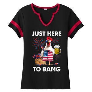 Just Here To Bang USA Flag Funny 4th Of July Chicken Beer Ladies Halftime Notch Neck Tee