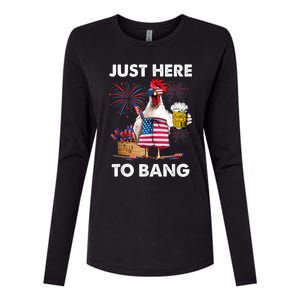 Just Here To Bang USA Flag Funny 4th Of July Chicken Beer Womens Cotton Relaxed Long Sleeve T-Shirt