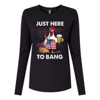 Just Here To Bang USA Flag Funny 4th Of July Chicken Beer Womens Cotton Relaxed Long Sleeve T-Shirt