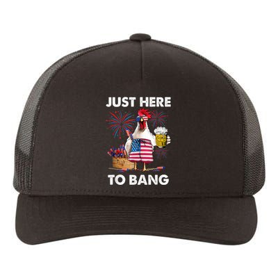 Just Here To Bang USA Flag Funny 4th Of July Chicken Beer Yupoong Adult 5-Panel Trucker Hat