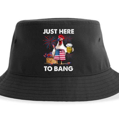 Just Here To Bang USA Flag Funny 4th Of July Chicken Beer Sustainable Bucket Hat