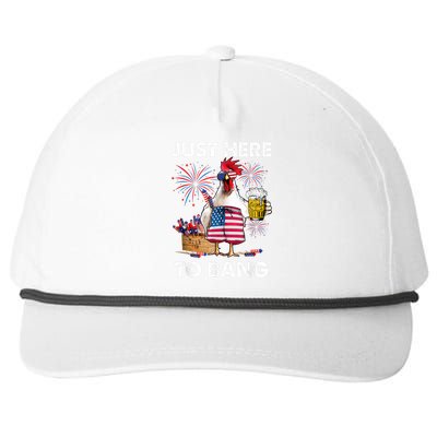 Just Here To Bang USA Flag Funny 4th Of July Chicken Beer Snapback Five-Panel Rope Hat