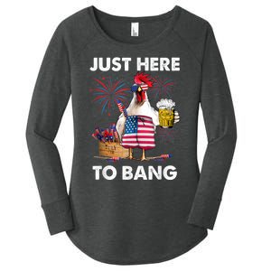 Just Here To Bang USA Flag Funny 4th Of July Chicken Beer Women's Perfect Tri Tunic Long Sleeve Shirt