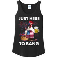 Just Here To Bang USA Flag Funny 4th Of July Chicken Beer Ladies Essential Tank