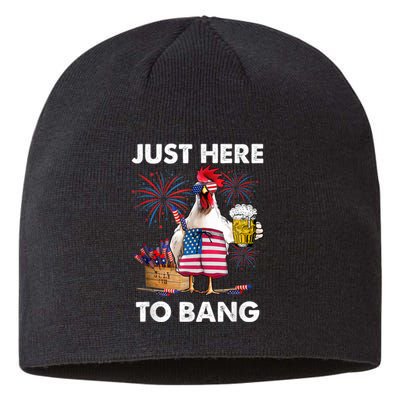 Just Here To Bang USA Flag Funny 4th Of July Chicken Beer Sustainable Beanie